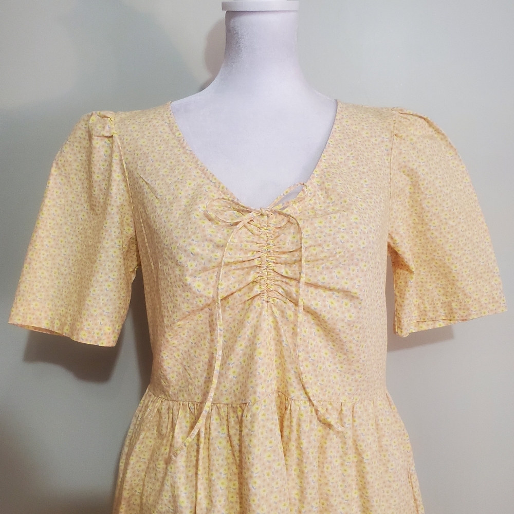 Levi's Marcella yellow floral cotton short sleeve tiered prairie dress XS NWT - Picture 5 of 14